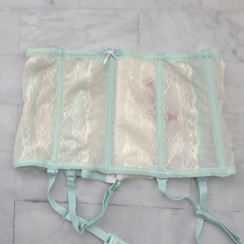 Betsey Johnson “Betsey Blue” Lace Trim Garter Waist Cincher